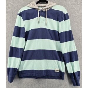 Quicksilver Rugby Stripe‎ Hooded T-Shirt Men's M Bayside Club Blue Long Sleeve